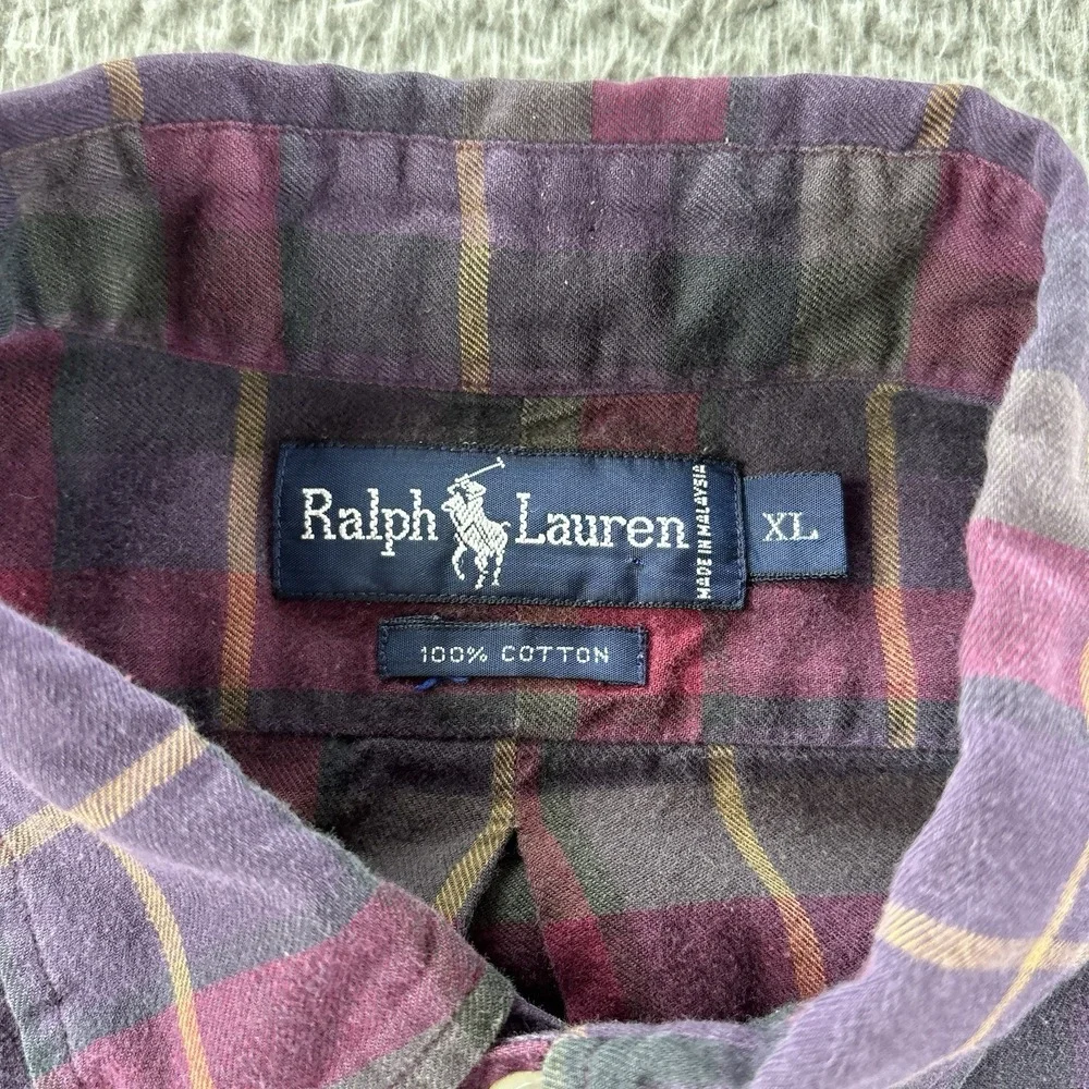 Vintage Polo Ralph Lauren Shirt Mens XL‎ Preppy Classic Fit Purple Plaid